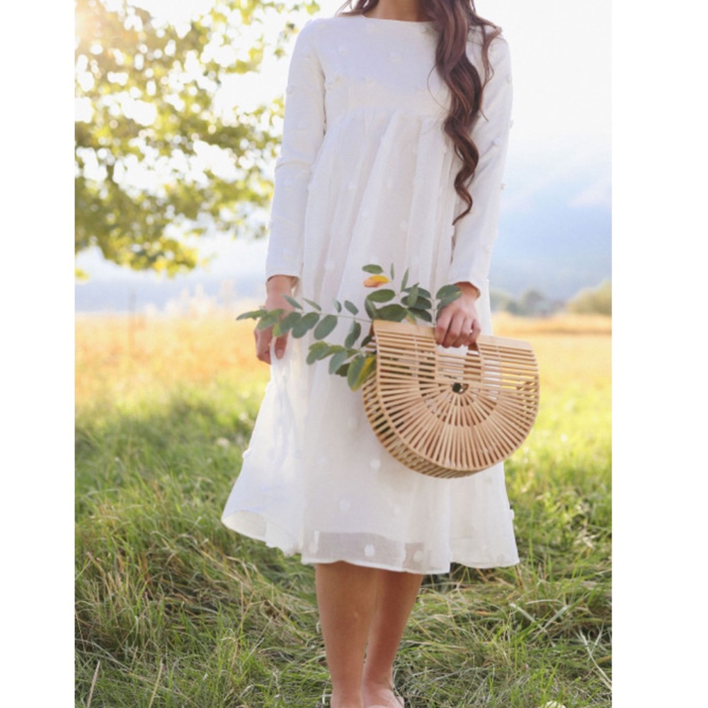 Dainty Jewells White Swiss Dot Long Sleeve Midi Dress